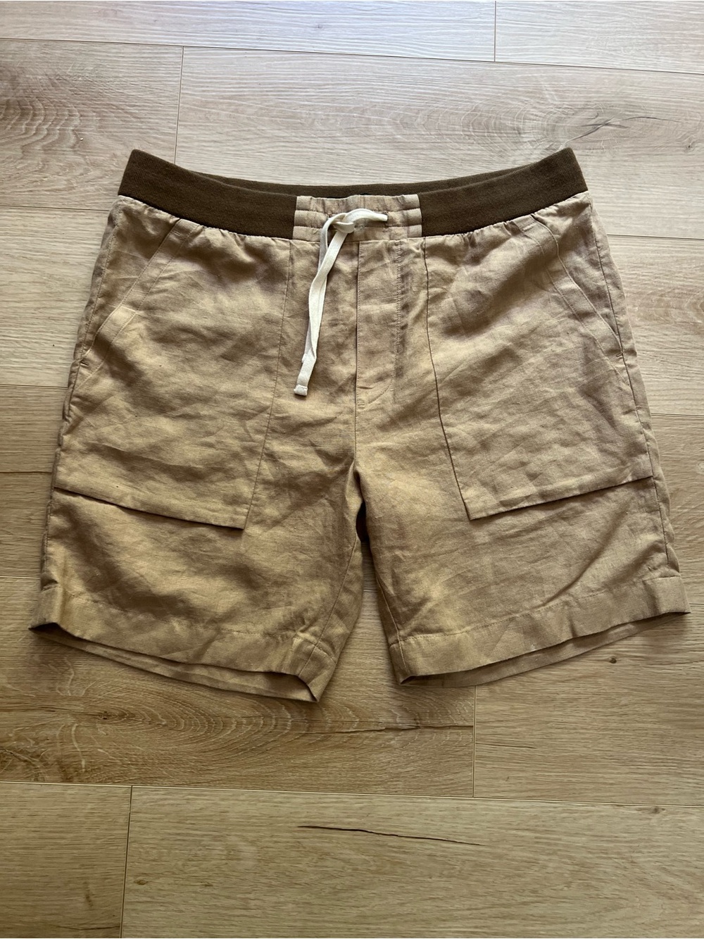 Vince Beige Linen Drawstring Shorts
